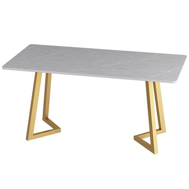 Rectangle Glam Style Dining Table Double Pedestal Table with Sintered Stone Gray Without Chairs Clearhalo ' dining_table' 'Dining Tables & Seating' 'Dining Tables' 'furn' 'furn_dining_table' 'Furniture' 'furniture_dining_table' 'Kitchen & Dining Furniture' 'kitchen&dining_furn' 'kitchen' 'kitchen_dining_table' 4556759