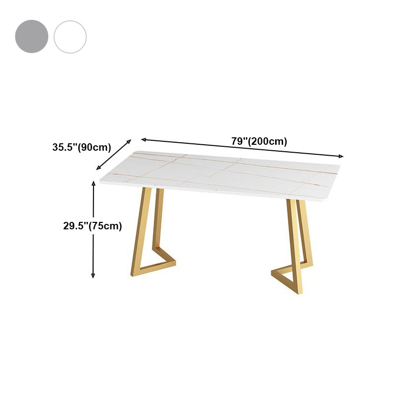 Rectangle Glam Style Dining Table Double Pedestal Table with Sintered Stone Clearhalo ' dining_table' 'Dining Tables & Seating' 'Dining Tables' 'furn' 'furn_dining_table' 'Furniture' 'furniture_dining_table' 'Kitchen & Dining Furniture' 'kitchen&dining_furn' 'kitchen' 'kitchen_dining_table' 4556770