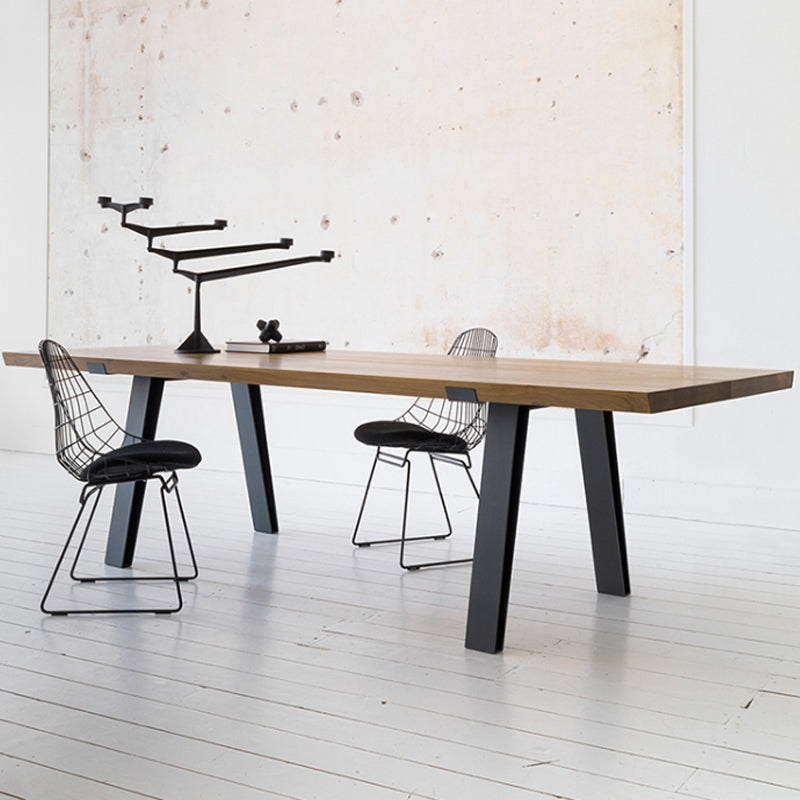 Rectangle 4 Legs Industrial Table Wood Color Fixed Table of Solid Wood 63"L x 27.6"W x 29.5"H Without Chairs Clearhalo ' dining_table' 'Dining Tables & Seating' 'Dining Tables' 'furn' 'furn_dining_table' 'Furniture' 'furniture_dining_table' 'Kitchen & Dining Furniture' 'kitchen&dining_furn' 'kitchen' 'kitchen_dining_table' 4556771