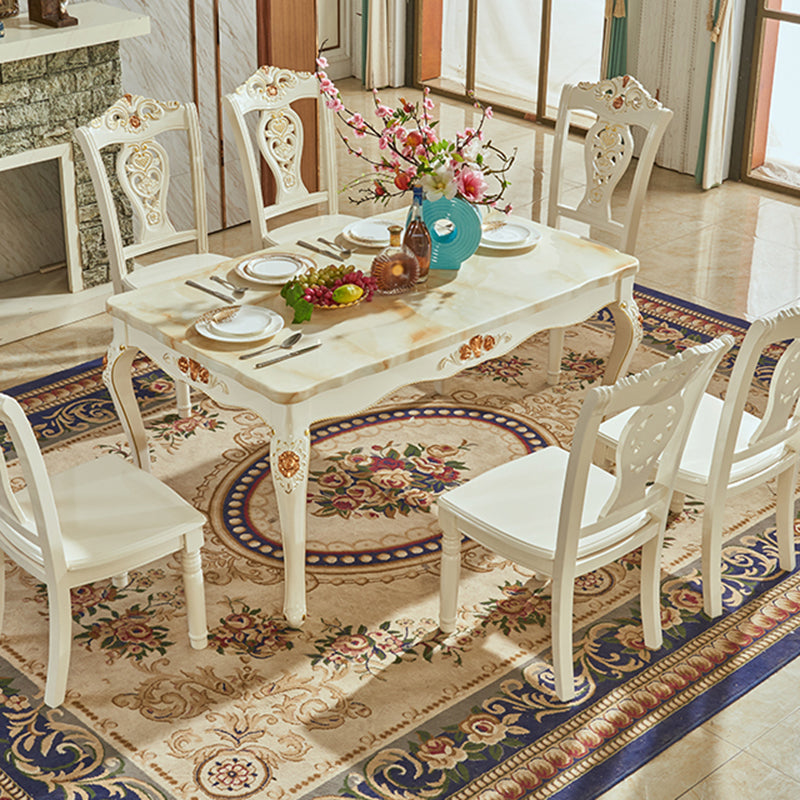 Solid Wood Base Dining Collection Rectangle Dining Table for Dining Room Faux Marble White 59.1"L x 35.4"W x 29.5"H Clearhalo ' dining_table' 'Dining Tables & Seating' 'Dining Tables' 'furn' 'furn_dining_table' 'Furniture' 'furniture_dining_table' 'Kitchen & Dining Furniture' 'kitchen&dining_furn' 'kitchen' 'kitchen_dining_table' 4556834