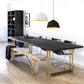 Rectangle Double Pedestal Luxury Dining Table Fixed Table of Pine Solid Wood Black 63"L x 27.6"W x 29.5"H Without Chairs Clearhalo ' dining_table' 'Dining Tables & Seating' 'Dining Tables' 'furn' 'furn_dining_table' 'Furniture' 'furniture_dining_table' 'Kitchen & Dining Furniture' 'kitchen&dining_furn' 'kitchen' 'kitchen_dining_table' 4556884