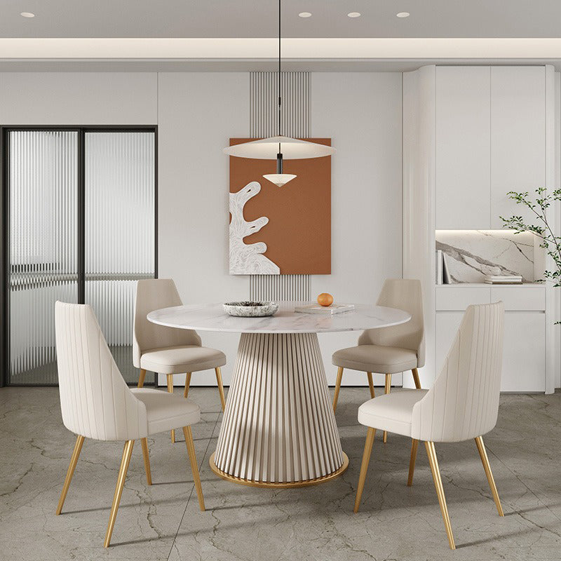 Round Sintered Stone Dining Table Traditional Luxury Dining Table for Home White 51.2"L x 51.2"W x 29.5"H Without Chairs Clearhalo ' dining_table' 'Dining Tables & Seating' 'Dining Tables' 'furn' 'furn_dining_table' 'Furniture' 'furniture_dining_table' 'Kitchen & Dining Furniture' 'kitchen&dining_furn' 'kitchen' 'kitchen_dining_table' 4556935