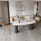Sintered Stone Top Dining Table Oval Table with Metal Base and 3 Legs White Black 55.1"L x 31.5"W x 29.5"H Clearhalo ' dining_table' 'Dining Tables & Seating' 'Dining Tables' 'furn' 'furn_dining_table' 'Furniture' 'furniture_dining_table' 'Kitchen & Dining Furniture' 'kitchen&dining_furn' 'kitchen' 'kitchen_dining_table' 4556946