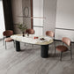 Sintered Stone Top Dining Table Oval Table with Metal Base and 3 Legs Pandora Gold Black 55.1"L x 31.5"W x 29.5"H Clearhalo ' dining_table' 'Dining Tables & Seating' 'Dining Tables' 'furn' 'furn_dining_table' 'Furniture' 'furniture_dining_table' 'Kitchen & Dining Furniture' 'kitchen&dining_furn' 'kitchen' 'kitchen_dining_table' 4556947