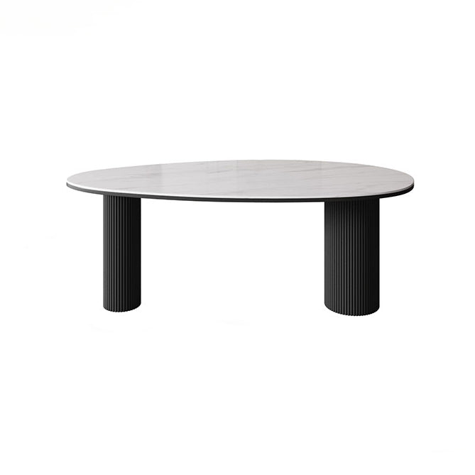 Sintered Stone Top Dining Table Oval Table with Metal Base and 3 Legs White Black Clearhalo ' dining_table' 'Dining Tables & Seating' 'Dining Tables' 'furn' 'furn_dining_table' 'Furniture' 'furniture_dining_table' 'Kitchen & Dining Furniture' 'kitchen&dining_furn' 'kitchen' 'kitchen_dining_table' 4556950