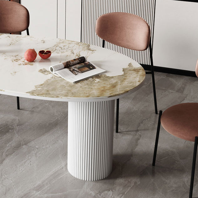Sintered Stone Top Dining Table Oval Table with Metal Base and 3 Legs Clearhalo ' dining_table' 'Dining Tables & Seating' 'Dining Tables' 'furn' 'furn_dining_table' 'Furniture' 'furniture_dining_table' 'Kitchen & Dining Furniture' 'kitchen&dining_furn' 'kitchen' 'kitchen_dining_table' 4556951