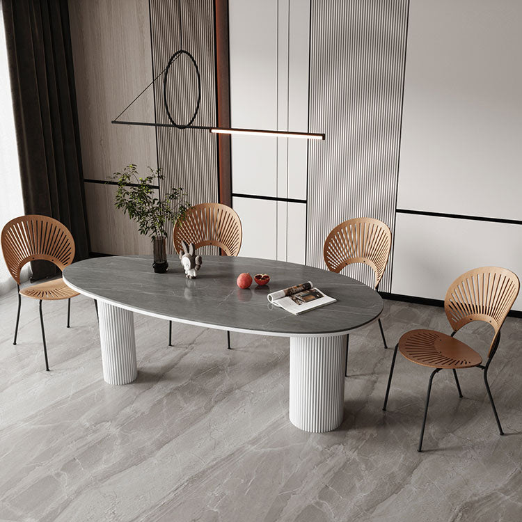Sintered Stone Top Dining Table Oval Table with Metal Base and 3 Legs Clearhalo ' dining_table' 'Dining Tables & Seating' 'Dining Tables' 'furn' 'furn_dining_table' 'Furniture' 'furniture_dining_table' 'Kitchen & Dining Furniture' 'kitchen&dining_furn' 'kitchen' 'kitchen_dining_table' 4556955