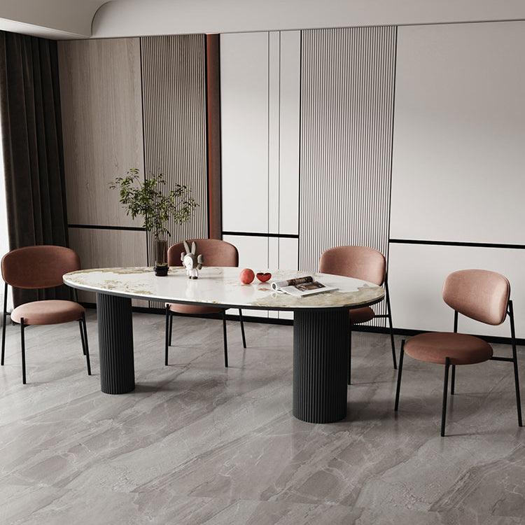 Sintered Stone Top Dining Table Oval Table with Metal Base and 3 Legs Clearhalo ' dining_table' 'Dining Tables & Seating' 'Dining Tables' 'furn' 'furn_dining_table' 'Furniture' 'furniture_dining_table' 'Kitchen & Dining Furniture' 'kitchen&dining_furn' 'kitchen' 'kitchen_dining_table' 4556956