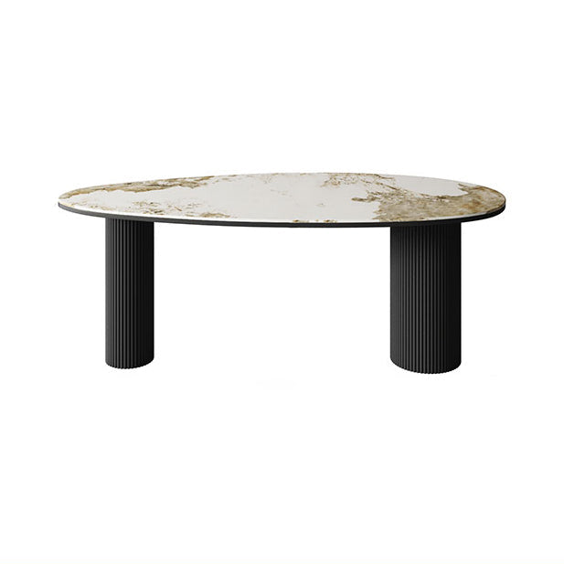 Sintered Stone Top Dining Table Oval Table with Metal Base and 3 Legs Pandora Gold Black Clearhalo ' dining_table' 'Dining Tables & Seating' 'Dining Tables' 'furn' 'furn_dining_table' 'Furniture' 'furniture_dining_table' 'Kitchen & Dining Furniture' 'kitchen&dining_furn' 'kitchen' 'kitchen_dining_table' 4556958