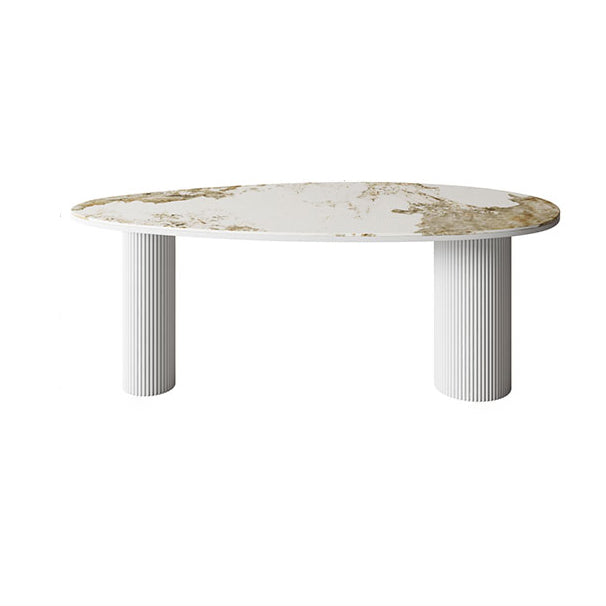 Sintered Stone Top Dining Table Oval Table with Metal Base and 3 Legs Pandora Gold White Clearhalo ' dining_table' 'Dining Tables & Seating' 'Dining Tables' 'furn' 'furn_dining_table' 'Furniture' 'furniture_dining_table' 'Kitchen & Dining Furniture' 'kitchen&dining_furn' 'kitchen' 'kitchen_dining_table' 4556960