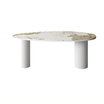 Sintered Stone Top Dining Table Oval Table with Metal Base and 3 Legs Pandora Gold White Clearhalo ' dining_table' 'Dining Tables & Seating' 'Dining Tables' 'furn' 'furn_dining_table' 'Furniture' 'furniture_dining_table' 'Kitchen & Dining Furniture' 'kitchen&dining_furn' 'kitchen' 'kitchen_dining_table' 4556960