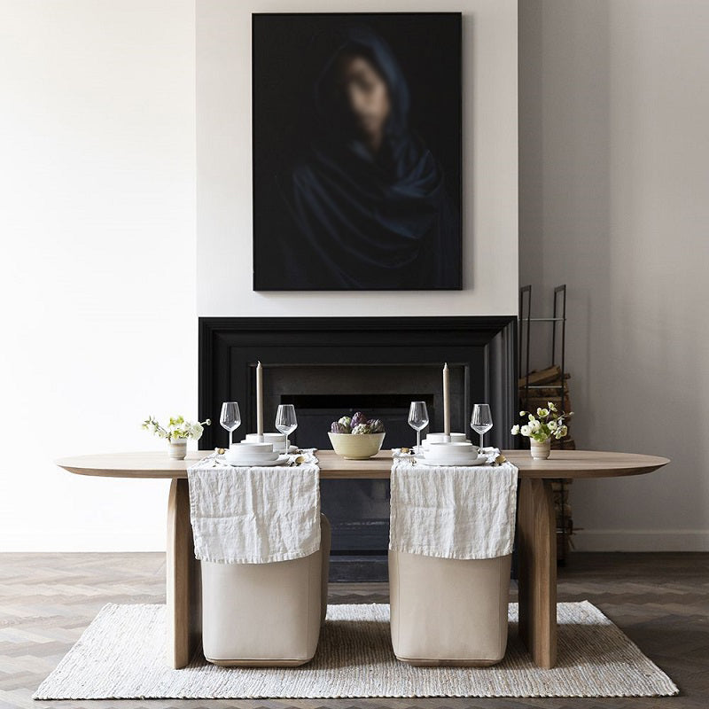 Oval Double Pedestal Modern Dining Table Fixed Table with Pinewood Natural 63"L x 27.6"W x 29.5"H Without Chairs Clearhalo ' dining_table' 'Dining Tables & Seating' 'Dining Tables' 'furn' 'furn_dining_table' 'Furniture' 'furniture_dining_table' 'Kitchen & Dining Furniture' 'kitchen&dining_furn' 'kitchen' 'kitchen_dining_table' 4556967