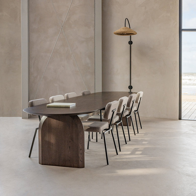 Oval Double Pedestal Modern Dining Table Fixed Table with Pinewood Brown 98.4"L x 39.4"W x 29.5"H Without Chairs Clearhalo ' dining_table' 'Dining Tables & Seating' 'Dining Tables' 'furn' 'furn_dining_table' 'Furniture' 'furniture_dining_table' 'Kitchen & Dining Furniture' 'kitchen&dining_furn' 'kitchen' 'kitchen_dining_table' 4556969