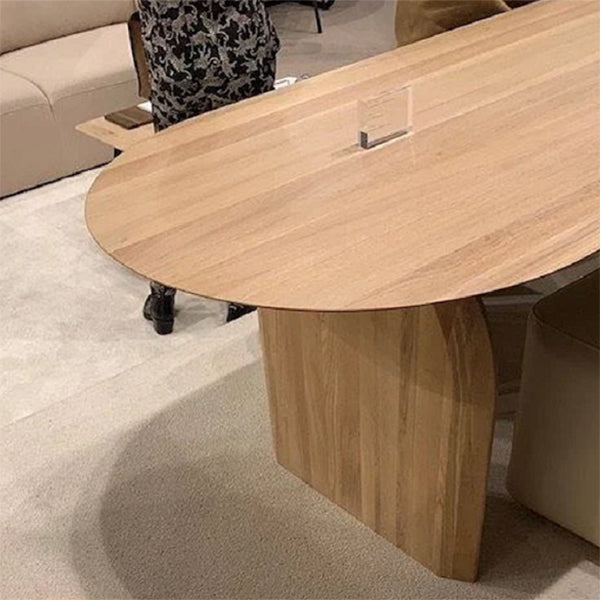 Oval Double Pedestal Modern Dining Table Fixed Table with Pinewood Clearhalo ' dining_table' 'Dining Tables & Seating' 'Dining Tables' 'furn' 'furn_dining_table' 'Furniture' 'furniture_dining_table' 'Kitchen & Dining Furniture' 'kitchen&dining_furn' 'kitchen' 'kitchen_dining_table' 4556971