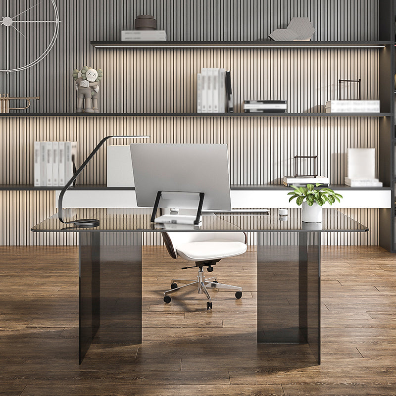 Acrylic Contemporary Rectangular Dining Table Clear Glass Table with Double Pedestal Base Without Chairs Clearhalo ' dining_table' 'Dining Tables & Seating' 'Dining Tables' 'furn' 'furn_dining_table' 'Furniture' 'furniture_dining_table' 'Kitchen & Dining Furniture' 'kitchen&dining_furn' 'kitchen' 'kitchen_dining_table' 4557032