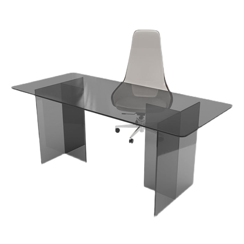 Acrylic Contemporary Rectangular Dining Table Clear Glass Table with Double Pedestal Base Clearhalo ' dining_table' 'Dining Tables & Seating' 'Dining Tables' 'furn' 'furn_dining_table' 'Furniture' 'furniture_dining_table' 'Kitchen & Dining Furniture' 'kitchen&dining_furn' 'kitchen' 'kitchen_dining_table' 4557040