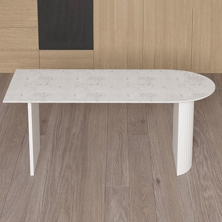 Sintered Stone Dining Table Simplicity Double Pedestal Table for Dining Room Free Form Beige Clearhalo ' dining_table' 'Dining Tables & Seating' 'Dining Tables' 'furn' 'furn_dining_table' 'Furniture' 'furniture_dining_table' 'Kitchen & Dining Furniture' 'kitchen&dining_furn' 'kitchen' 'kitchen_dining_table' 4557050