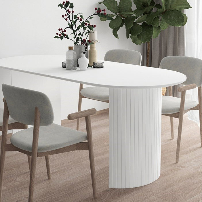 Sintered Stone Dining Table Simplicity Double Pedestal Table for Dining Room Oval White 55.1"L x 27.6"W x 29.5"H Clearhalo ' dining_table' 'Dining Tables & Seating' 'Dining Tables' 'furn' 'furn_dining_table' 'Furniture' 'furniture_dining_table' 'Kitchen & Dining Furniture' 'kitchen&dining_furn' 'kitchen' 'kitchen_dining_table' 4557053