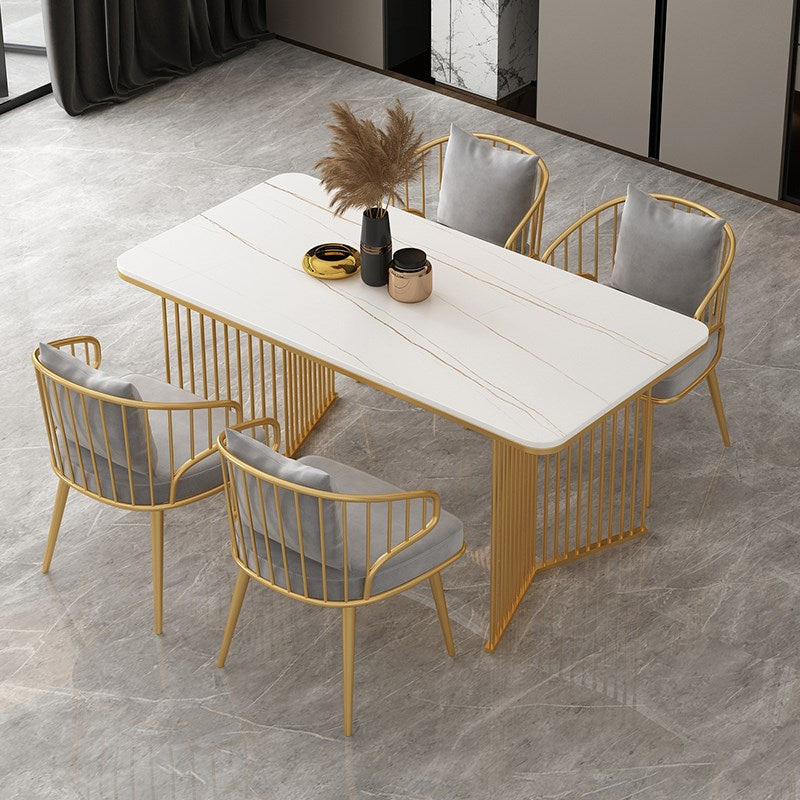 Sintered Stone Dining Table Traditional Luxury Gold Frame Table White Gold 47.2"L x 23.6"W x 29.5"H Without Chairs Clearhalo ' dining_table' 'Dining Tables & Seating' 'Dining Tables' 'furn' 'furn_dining_table' 'Furniture' 'furniture_dining_table' 'Kitchen & Dining Furniture' 'kitchen&dining_furn' 'kitchen' 'kitchen_dining_table' 4557070