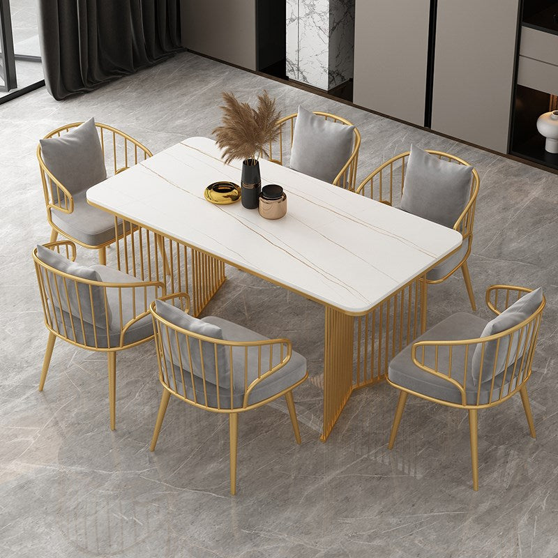 Sintered Stone Dining Table Traditional Luxury Gold Frame Table White Gold 55.1"L x 31.5"W x 29.5"H Without Chairs Clearhalo ' dining_table' 'Dining Tables & Seating' 'Dining Tables' 'furn' 'furn_dining_table' 'Furniture' 'furniture_dining_table' 'Kitchen & Dining Furniture' 'kitchen&dining_furn' 'kitchen' 'kitchen_dining_table' 4557073
