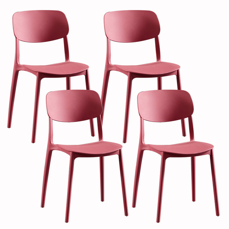 Modern Dining and Accent Chairs Indoor-Outdoor Plastic Open Back Armless Chair Red 4 Piece Set Clearhalo ' kitchen&dining_furn' 'Dining Chairs' 'Dining Tables & Seating' 'dining_chair' 'furn' 'furn_dining_chair' 'Furniture' 'furniture_dining_chair' 'Kitchen & Dining Furniture' 'kitchen' 4557311
