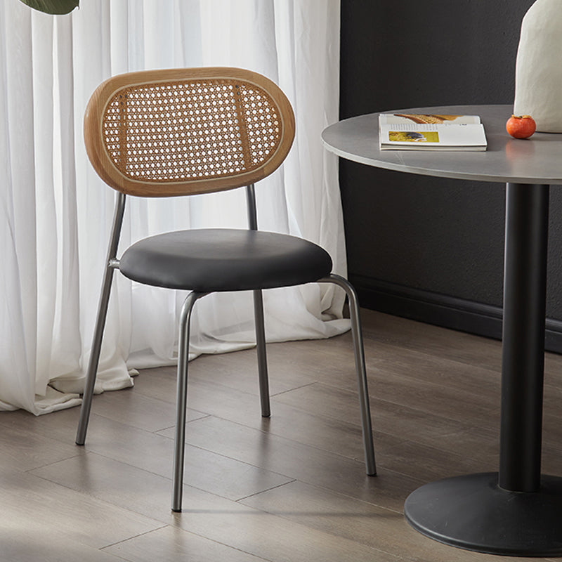 Industrial Design Faux Leather Dining Chairs Open Back Side Chair Black 1 Piece Clearhalo ' kitchen&dining_furn' 'Dining Chairs' 'Dining Tables & Seating' 'dining_chair' 'furn' 'furn_dining_chair' 'Furniture' 'furniture_dining_chair' 'Kitchen & Dining Furniture' 'kitchen' 4557421