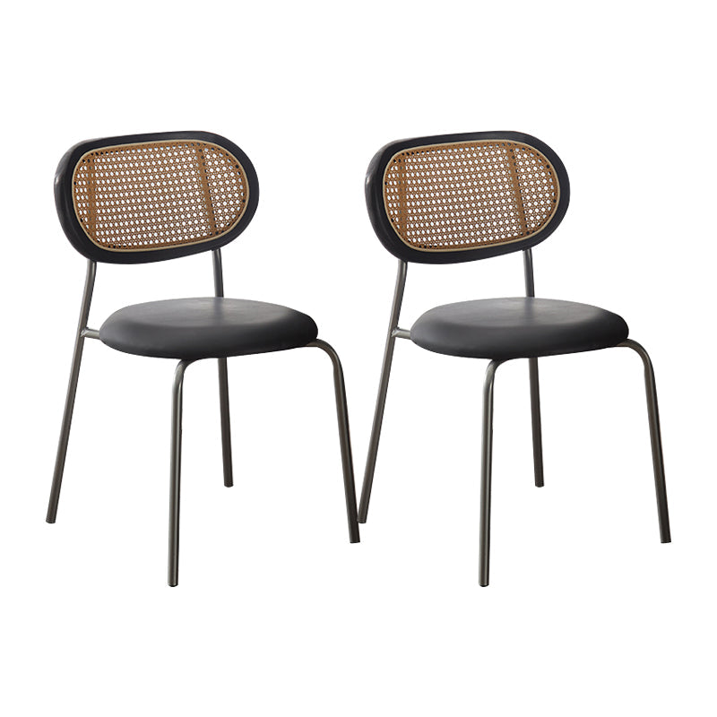Industrial Design Faux Leather Dining Chairs Open Back Side Chair Textured Black 2 Piece Set Clearhalo ' kitchen&dining_furn' 'Dining Chairs' 'Dining Tables & Seating' 'dining_chair' 'furn' 'furn_dining_chair' 'Furniture' 'furniture_dining_chair' 'Kitchen & Dining Furniture' 'kitchen' 4557444