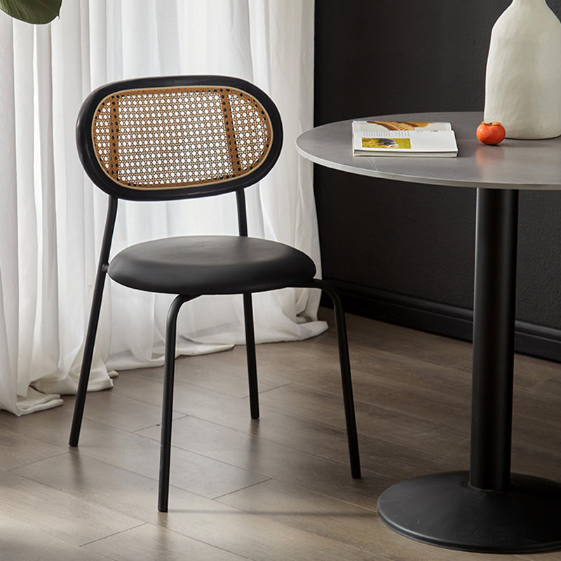 Industrial Design Faux Leather Dining Chairs Open Back Side Chair Gold-Black 1 Piece Clearhalo ' kitchen&dining_furn' 'Dining Chairs' 'Dining Tables & Seating' 'dining_chair' 'furn' 'furn_dining_chair' 'Furniture' 'furniture_dining_chair' 'Kitchen & Dining Furniture' 'kitchen' 4557446