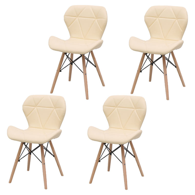 Contemporary Beech Wingback Side Chair Matte Finish Upholstered Dining Chair Off-White Set of 4 Clearhalo ' kitchen&dining_furn' 'Dining Chairs' 'Dining Tables & Seating' 'dining_chair' 'Furniture' 'furniture_dining_chair' 'Kitchen & Dining Furniture' 'kitchen' 4557628