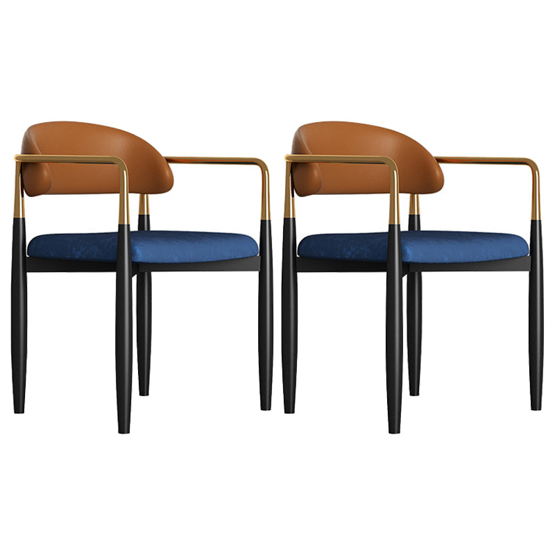 Contemporary Upholstered Home Arm Chair Matte Finish Open Back Dining Chair Blue-Brown 2 Piece Set Clearhalo ' kitchen&dining_furn' 'Dining Chairs' 'Dining Tables & Seating' 'dining_chair' 'furn' 'furn_dining_chair' 'Furniture' 'furniture_dining_chair' 'Kitchen & Dining Furniture' 'kitchen' 4557672