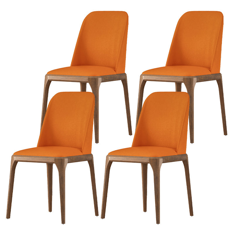 Contemporary Dining Chairs Dining Armless Side Chairs with Wooden Legs Orange 4 Piece Set Clearhalo ' kitchen&dining_furn' 'Dining Chairs' 'Dining Tables & Seating' 'dining_chair' 'furn' 'furn_dining_chair' 'Furniture' 'furniture_dining_chair' 'Kitchen & Dining Furniture' 'kitchen' 4557702