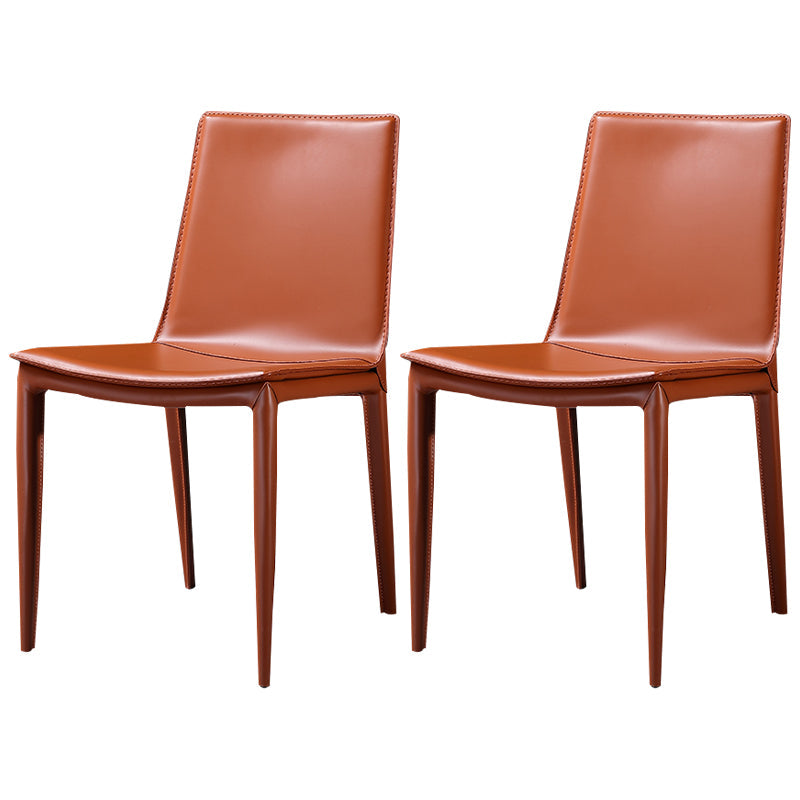 Modern Leather Armless Dining Chair Metal Dining Room Chair for Home Use Light Brown 2 Piece Set Clearhalo ' kitchen&dining_furn' 'Dining Chairs' 'Dining Tables & Seating' 'dining_chair' 'furn' 'furn_dining_chair' 'Furniture' 'furniture_dining_chair' 'Kitchen & Dining Furniture' 'kitchen' 4557709