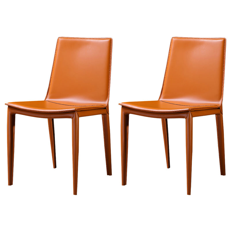 Modern Leather Armless Dining Chair Metal Dining Room Chair for Home Use Orange 2 Piece Set Clearhalo ' kitchen&dining_furn' 'Dining Chairs' 'Dining Tables & Seating' 'dining_chair' 'furn' 'furn_dining_chair' 'Furniture' 'furniture_dining_chair' 'Kitchen & Dining Furniture' 'kitchen' 4557722