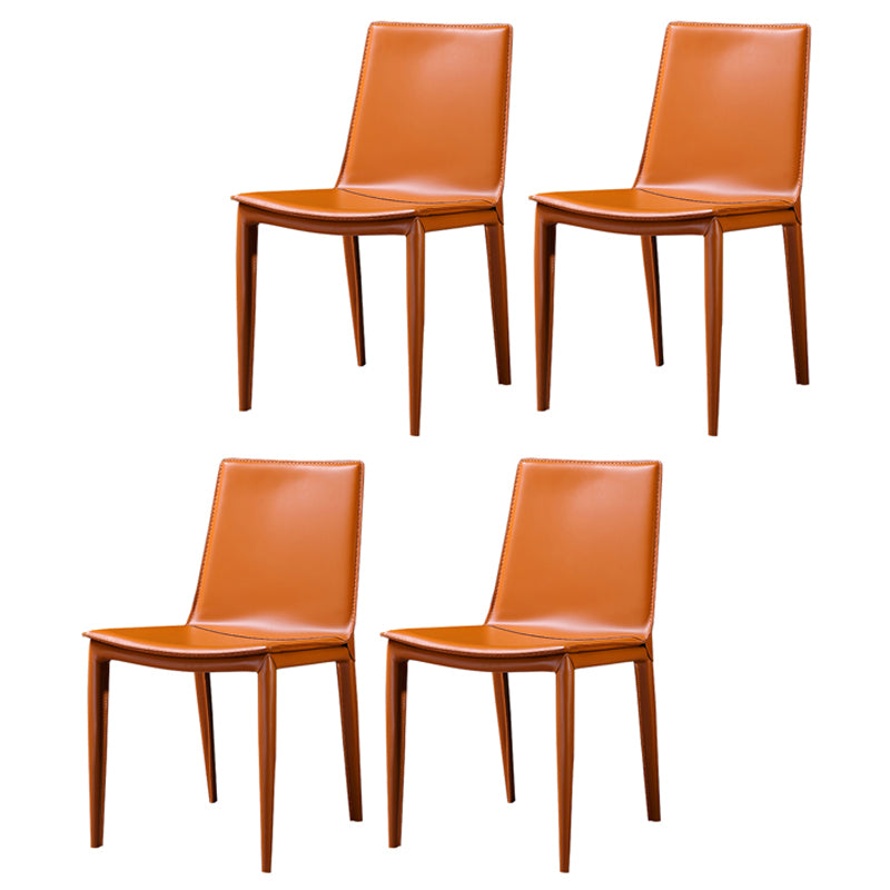 Modern Leather Armless Dining Chair Metal Dining Room Chair for Home Use Orange 4 Piece Set Clearhalo ' kitchen&dining_furn' 'Dining Chairs' 'Dining Tables & Seating' 'dining_chair' 'furn' 'furn_dining_chair' 'Furniture' 'furniture_dining_chair' 'Kitchen & Dining Furniture' 'kitchen' 4557723