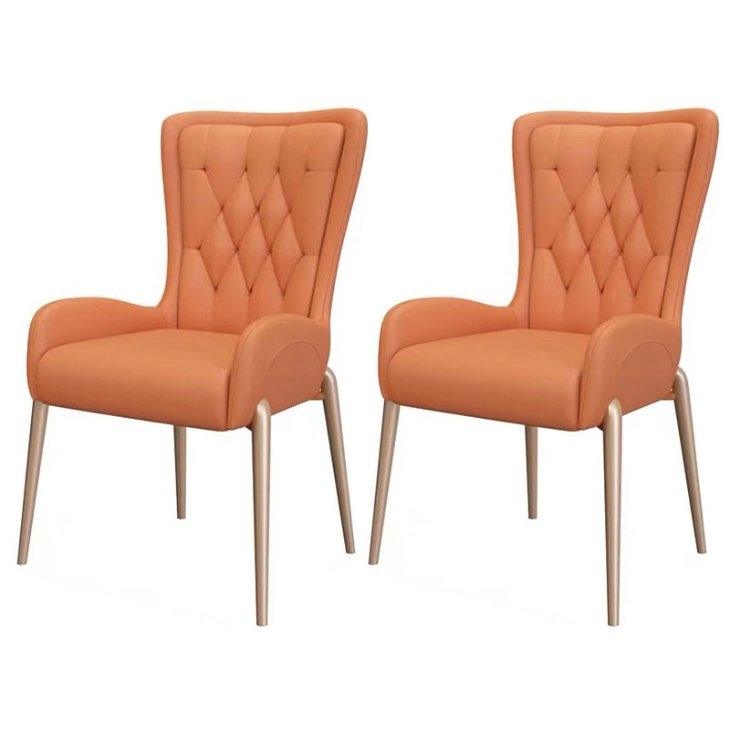 Glam PU Leather Dining Room Chairs Metal Dining Arm Chair for Home Use Orange 2 Piece Set Clearhalo ' kitchen&dining_furn' 'Dining Chairs' 'Dining Tables & Seating' 'dining_chair' 'furn' 'furn_dining_chair' 'Furniture' 'furniture_dining_chair' 'Kitchen & Dining Furniture' 'kitchen' 4557740