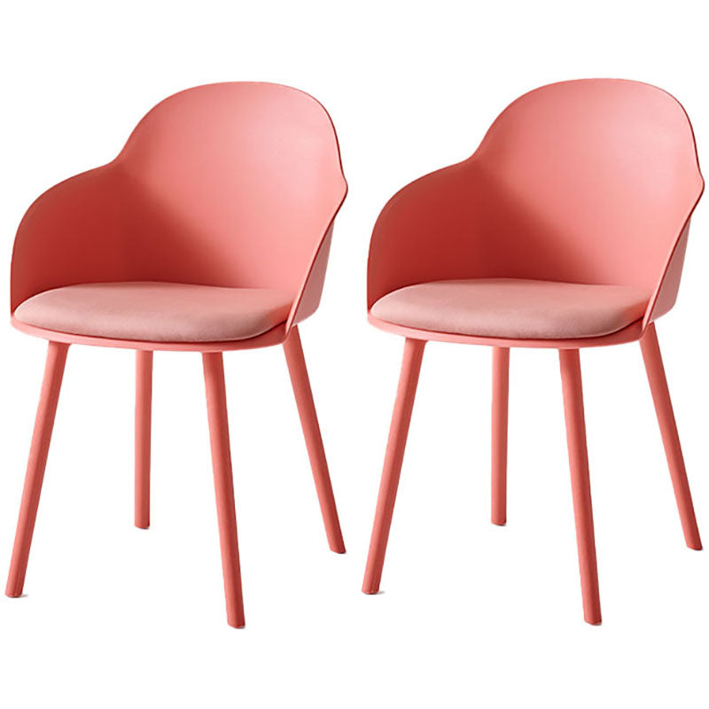 Contemporary Dining Chairs Solid Back Dining Arm Side Chairs with Plastic Legs Pink 2 Piece Set Clearhalo ' kitchen&dining_furn' 'Dining Chairs' 'Dining Tables & Seating' 'dining_chair' 'furn' 'furn_dining_chair' 'Furniture' 'furniture_dining_chair' 'Kitchen & Dining Furniture' 'kitchen' 4557749