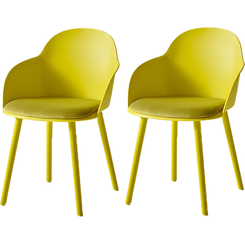 Contemporary Dining Chairs Solid Back Dining Arm Side Chairs with Plastic Legs Yellow 2 Piece Set Clearhalo ' kitchen&dining_furn' 'Dining Chairs' 'Dining Tables & Seating' 'dining_chair' 'furn' 'furn_dining_chair' 'Furniture' 'furniture_dining_chair' 'Kitchen & Dining Furniture' 'kitchen' 4557760