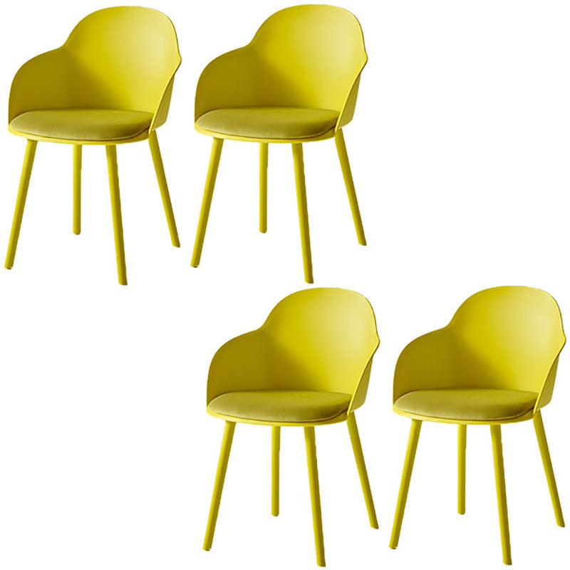Contemporary Dining Chairs Solid Back Dining Arm Side Chairs with Plastic Legs Yellow 4 Piece Set Clearhalo ' kitchen&dining_furn' 'Dining Chairs' 'Dining Tables & Seating' 'dining_chair' 'furn' 'furn_dining_chair' 'Furniture' 'furniture_dining_chair' 'Kitchen & Dining Furniture' 'kitchen' 4557762