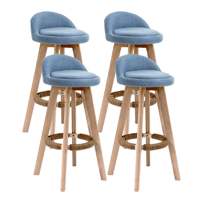 Scandinavia Bar-stool Wooden Legs Round Seat Bar Stool for Kitchen Blue 4 Piece Set Clearhalo 'Bar Furniture' 'Bar Stools' 'bar_stools' 'furn' 'furn_bar_stools' 'furniture_bar_stools' 'Kitchen & Dining Furniture' 'kitchen&dining_furn' 'kitchen' 'kitchen_furn' Furniture' 4558651