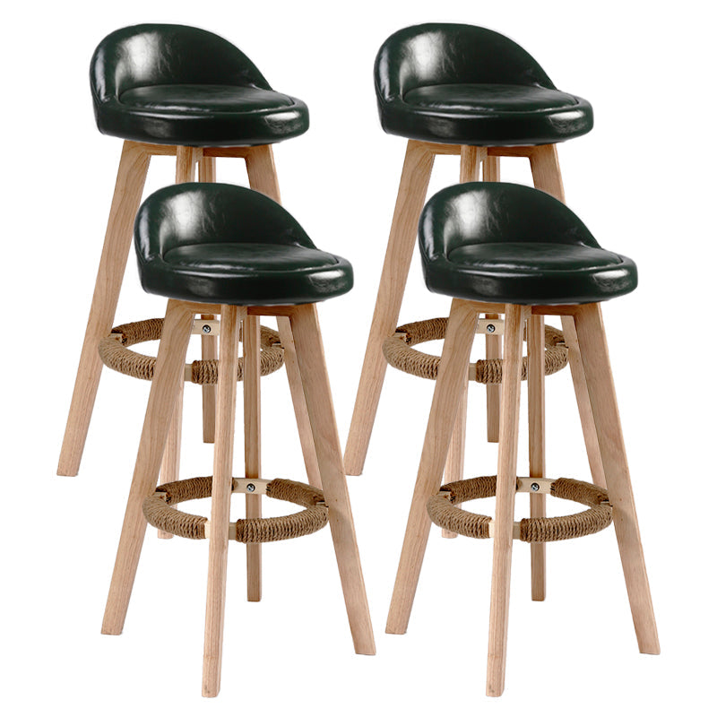 Scandinavia Bar-stool Wooden Legs Round Seat Bar Stool for Kitchen Blackish Green 4 Piece Set Clearhalo 'Bar Furniture' 'Bar Stools' 'bar_stools' 'furn' 'furn_bar_stools' 'furniture_bar_stools' 'Kitchen & Dining Furniture' 'kitchen&dining_furn' 'kitchen' 'kitchen_furn' Furniture' 4558666
