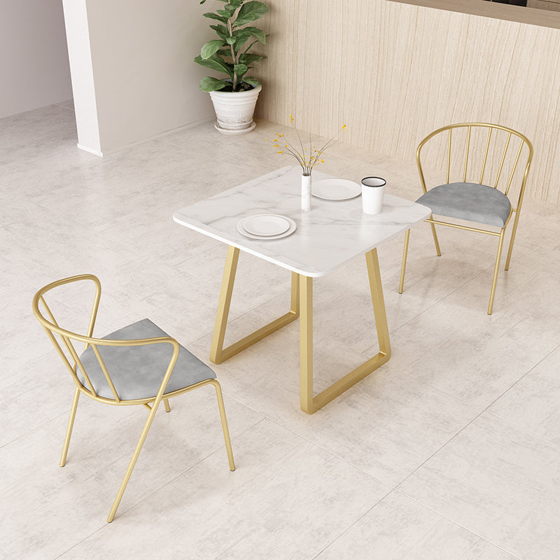 Marble Sled Base Dining Collection Industrial Style Dining Table for Home Gray-Gold 27.6"L x 27.6"W x 29.5"H Without Chairs Clearhalo ' dining_table' 'Dining Tables & Seating' 'Dining Tables' 'furn' 'furn_dining_table' 'Furniture' 'furniture_dining_table' 'Kitchen & Dining Furniture' 'kitchen&dining_furn' 'kitchen' 'kitchen_dining_table' 4558719