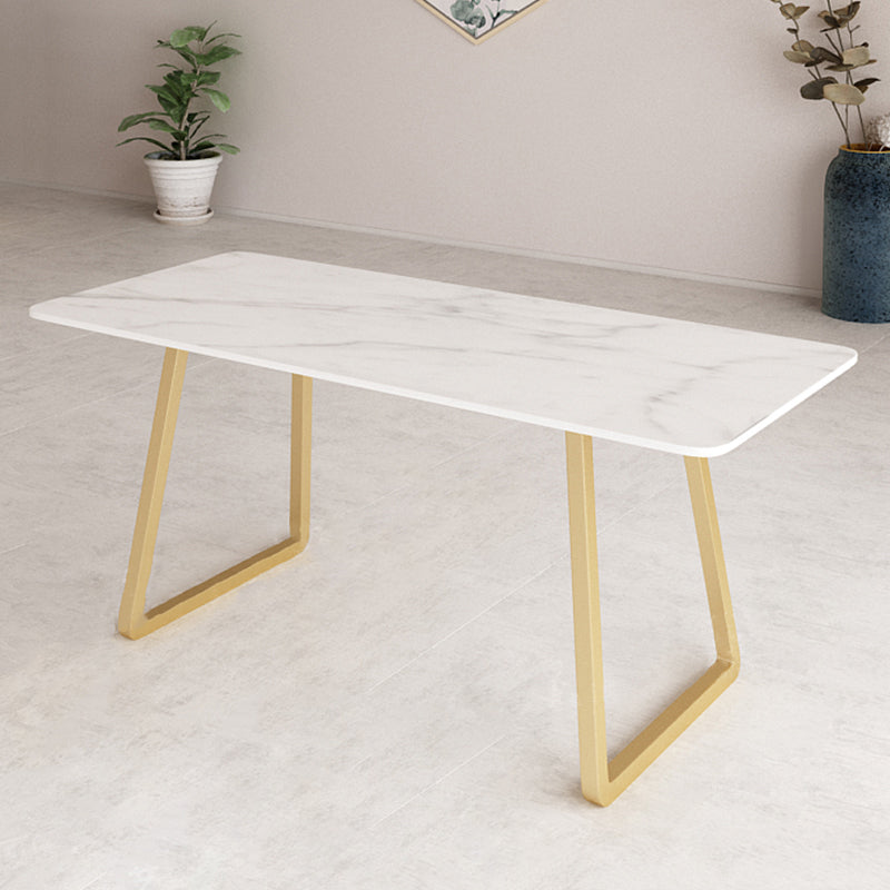 Marble Sled Base Dining Collection Industrial Style Dining Table for Home Gray-Gold Without Chairs Clearhalo ' dining_table' 'Dining Tables & Seating' 'Dining Tables' 'furn' 'furn_dining_table' 'Furniture' 'furniture_dining_table' 'Kitchen & Dining Furniture' 'kitchen&dining_furn' 'kitchen' 'kitchen_dining_table' 4558721