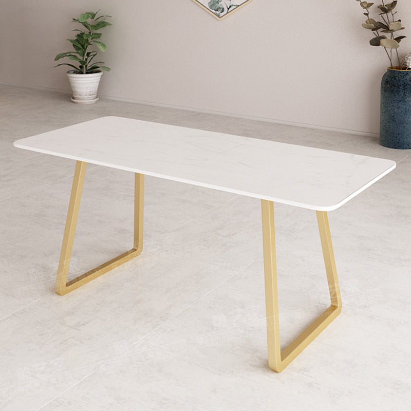 Marble Sled Base Dining Collection Industrial Style Dining Table for Home White-Gold Without Chairs Clearhalo ' dining_table' 'Dining Tables & Seating' 'Dining Tables' 'furn' 'furn_dining_table' 'Furniture' 'furniture_dining_table' 'Kitchen & Dining Furniture' 'kitchen&dining_furn' 'kitchen' 'kitchen_dining_table' 4558722