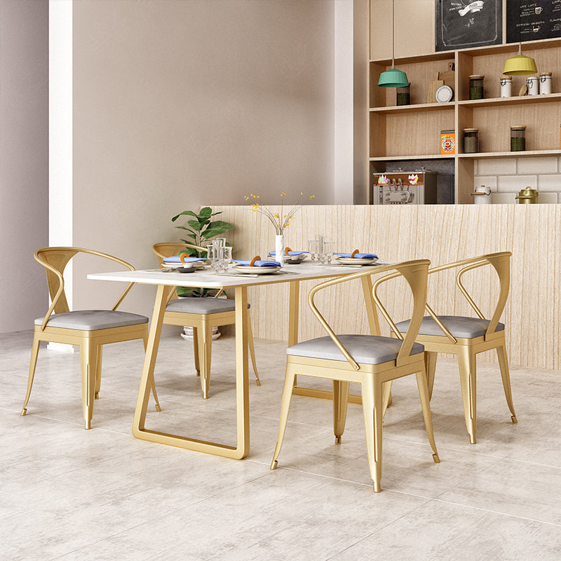 Marble Sled Base Dining Collection Industrial Style Dining Table for Home Gray-Gold 55.1"L x 27.6"W x 29.5"H Without Chairs Clearhalo ' dining_table' 'Dining Tables & Seating' 'Dining Tables' 'furn' 'furn_dining_table' 'Furniture' 'furniture_dining_table' 'Kitchen & Dining Furniture' 'kitchen&dining_furn' 'kitchen' 'kitchen_dining_table' 4558723