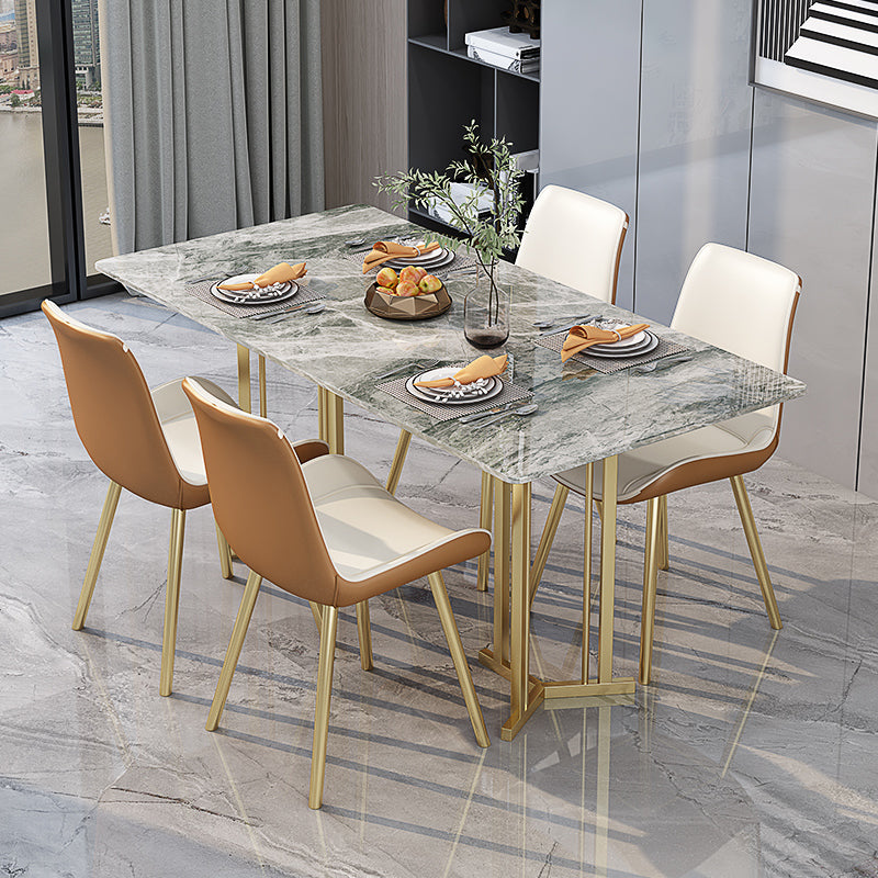 1/2/5/7 Pieces Luxury Dining Set Sintered Stone Dining Table with Leather Chairs 5 Pieces: Table, 4 White Chairs Clearhalo 'Dining Room Sets' 'Dining Tables & Seating' 'dining_room_set' 'furn' 'furn_dining_room_set' 'Furniture' 'furniture_dining_room_set' 'Kitchen & Dining Furniture' 'kitchen&dining_furn' 'kitchen' 4570173