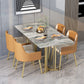 1/2/5/7 Pieces Luxury Dining Set Sintered Stone Dining Table with Leather Chairs 5 Pieces: Table, 4 Orange Chairs Clearhalo 'Dining Room Sets' 'Dining Tables & Seating' 'dining_room_set' 'furn' 'furn_dining_room_set' 'Furniture' 'furniture_dining_room_set' 'Kitchen & Dining Furniture' 'kitchen&dining_furn' 'kitchen' 4570175