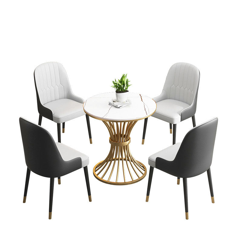 Glam Style 1/3/4/5 Pieces Dining Set Round Sintered Stone Dining Table Set 5 Pieces: White Table, 4 White Chairs Clearhalo 'Dining Room Sets' 'Dining Tables & Seating' 'dining_room_set' 'furn' 'furn_dining_room_set' 'Furniture' 'furniture_dining_room_set' 'Kitchen & Dining Furniture' 'kitchen&dining_furn' 'kitchen' 4570200