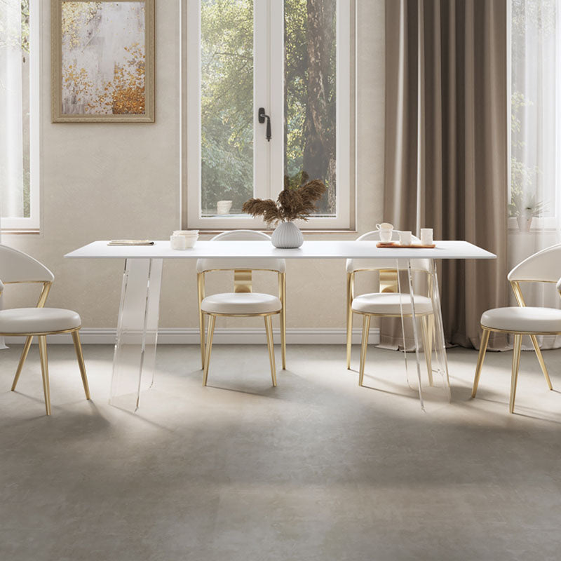 Modern 1/2/5/6 Pieces Acrylic Dining Table Set with White Sintered Stone Top Dinette Set Clearhalo 'Dining Room Sets' 'Dining Tables & Seating' 'dining_room_set' 'furn' 'furn_dining_room_set' 'Furniture' 'furniture_dining_room_set' 'Kitchen & Dining Furniture' 'kitchen&dining_furn' 'kitchen' 4570229
