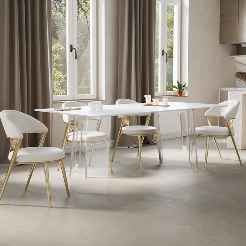 Modern 1/2/5/6 Pieces Acrylic Dining Table Set with White Sintered Stone Top Dinette Set Clearhalo 'Dining Room Sets' 'Dining Tables & Seating' 'dining_room_set' 'furn' 'furn_dining_room_set' 'Furniture' 'furniture_dining_room_set' 'Kitchen & Dining Furniture' 'kitchen&dining_furn' 'kitchen' 4570230