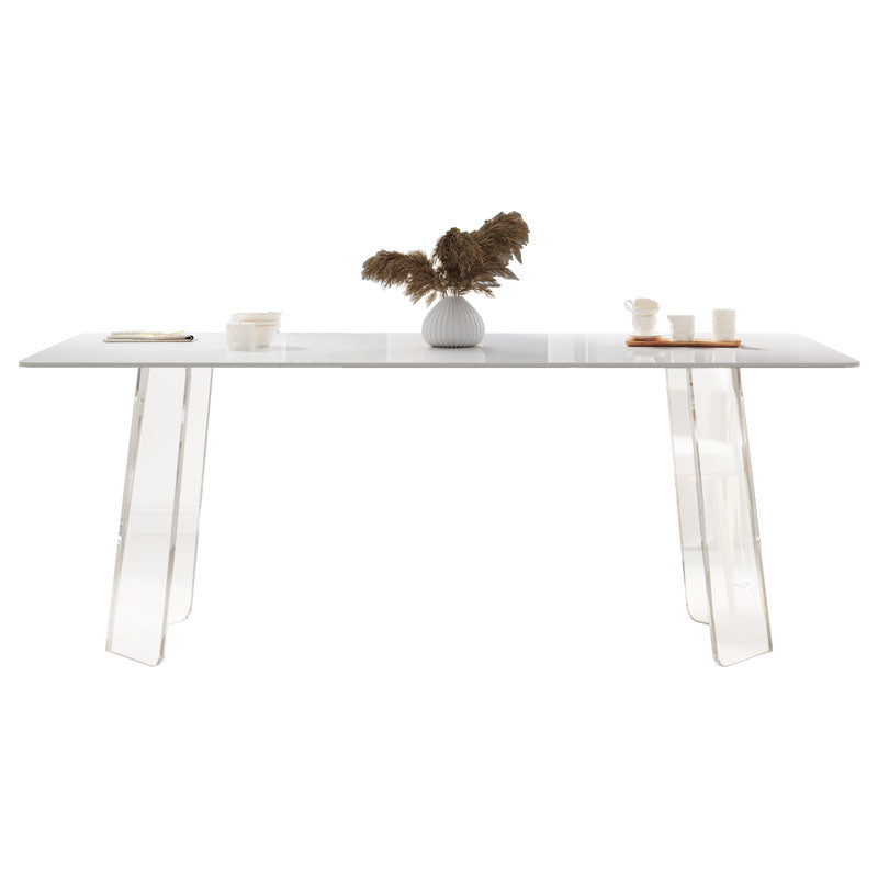 Modern 1/2/5/6 Pieces Acrylic Dining Table Set with White Sintered Stone Top Dinette Set White 70.9"L x 35.4"W Clearhalo 'Dining Room Sets' 'Dining Tables & Seating' 'dining_room_set' 'furn' 'furn_dining_room_set' 'Furniture' 'furniture_dining_room_set' 'Kitchen & Dining Furniture' 'kitchen&dining_furn' 'kitchen' 4570231